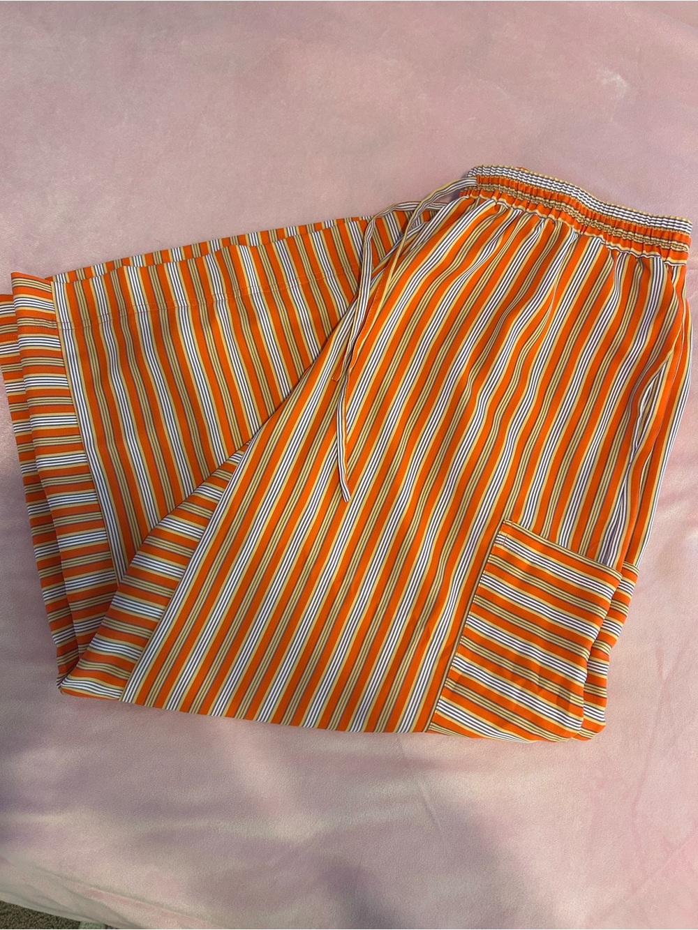 Amazon Wide-Leg Stripe Pants in Orange and White